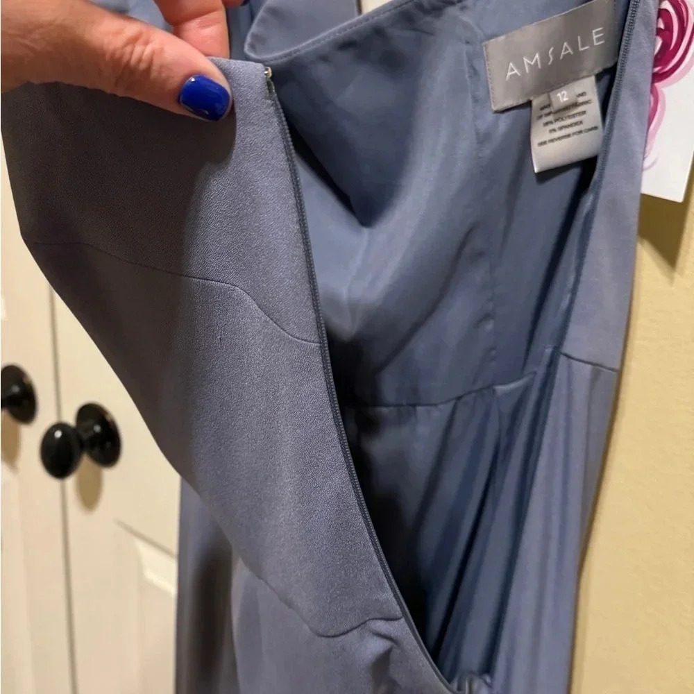 Amsale Yana Slate Crepe Prom Bridesmaid Formal Dress Long Size 12 - Picture 10 of 15